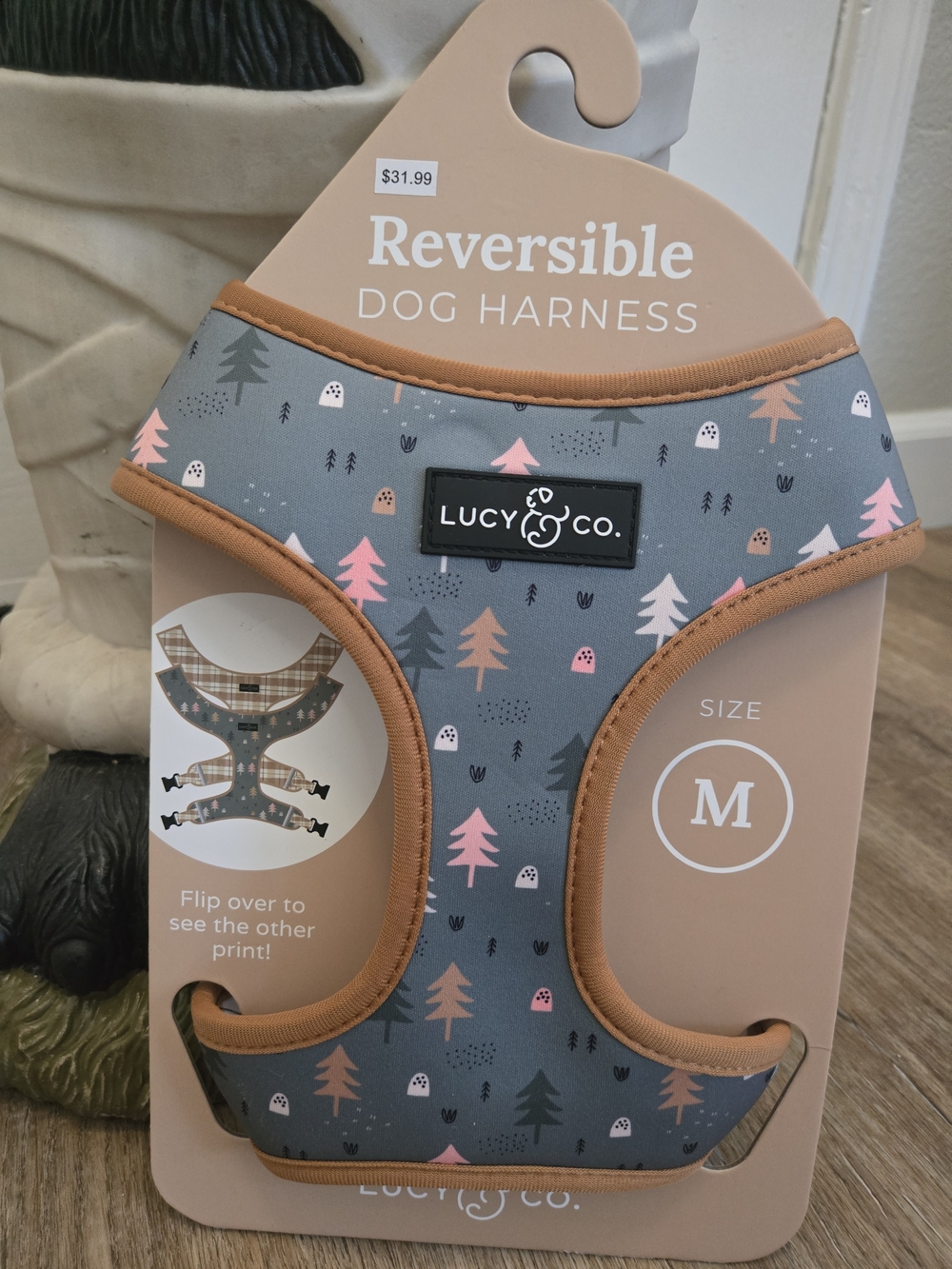 Lucy & Co. Reversible Dog Harness - with Pink & Tan Trees (M)